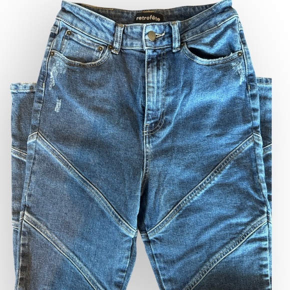 RETROFETE Allegra Skinny Sz 28 Modern Denim Jean Distressed Asymmetrical Seams - Picture 11 of 11